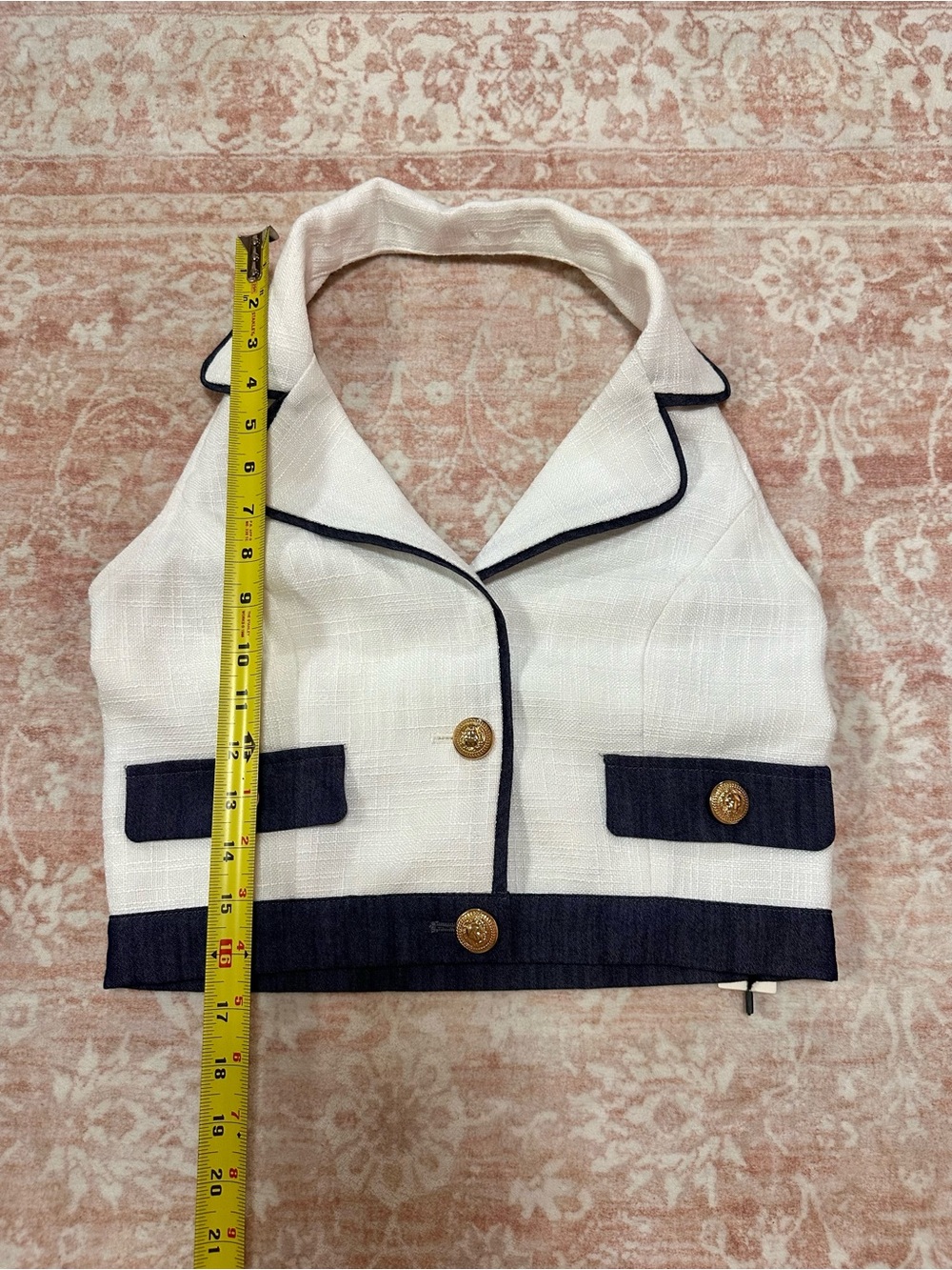 NWT ⚜️ Commense Tweed & Denim Cropped Halter Top - Picture 11 of 13